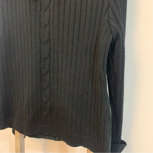 Coldwater Creek Black Suede Leather Sweater Cable Knit Zip Up Jacket Size L - Picture 10 of 13